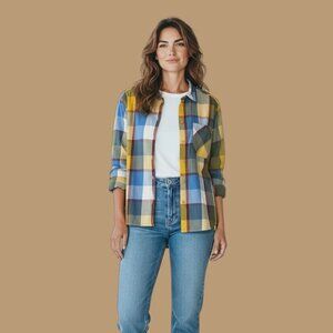 Time & Tru Long Sleeve Collared Button-Down Plaid Shirt-Size XXL-Roll Sleeves